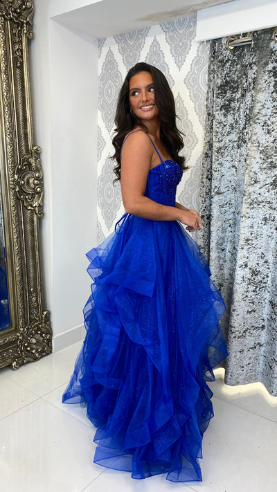 Royal Blue Tiered Corset Ball Gown