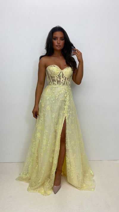 Lemon Strapless Corset Ball Gown