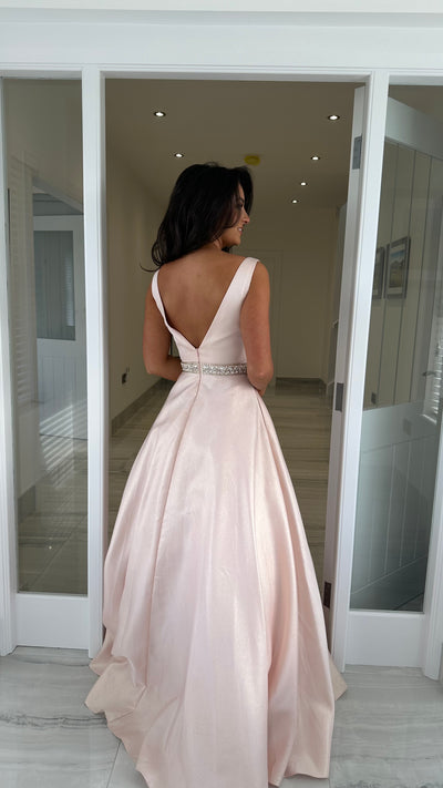 Pale Pink V-Neck Ball Gown