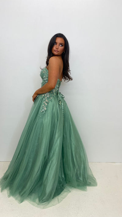 Light Green Corset Strapless Ball Gown