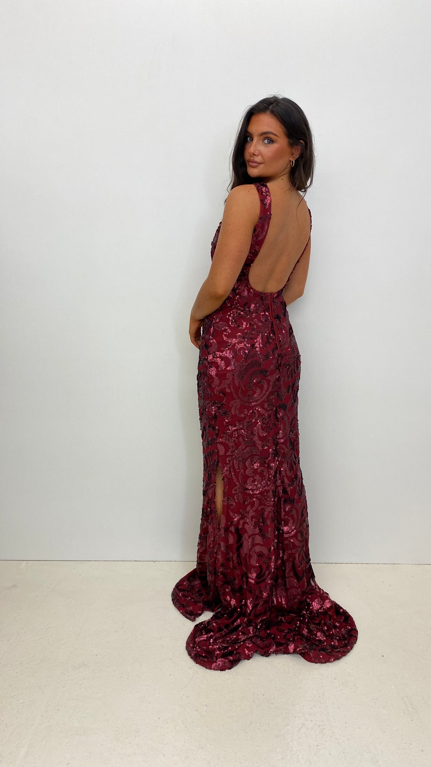 Wine Sequin High Neck Mermaid Style Gown