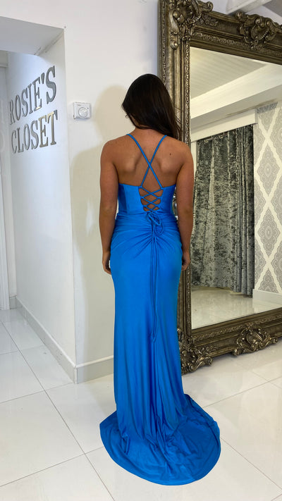 Aqua Blue Corset Style Full Length Gown