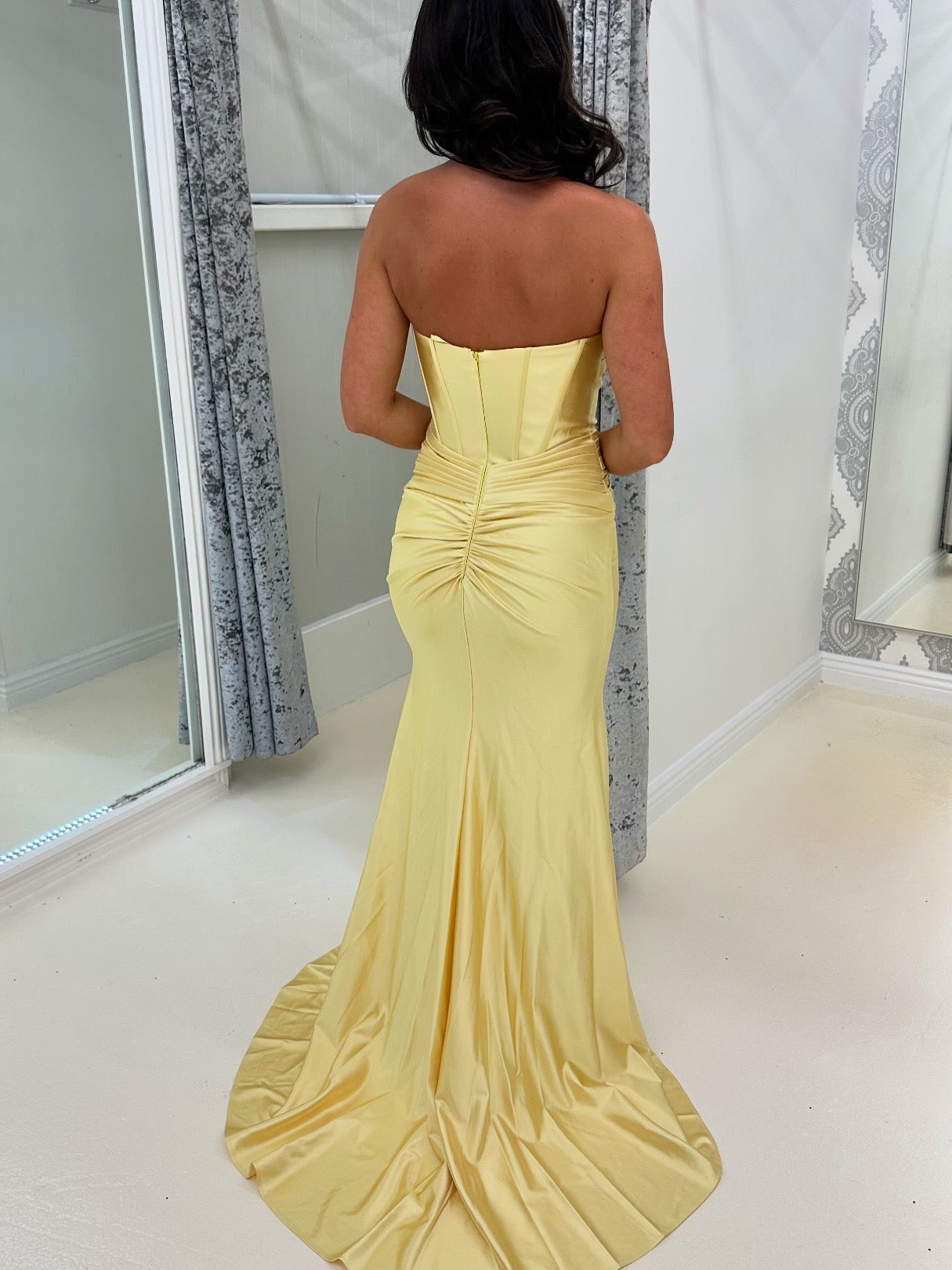 Yellow/Lemon Strapless Sweetheart Satin Gown
