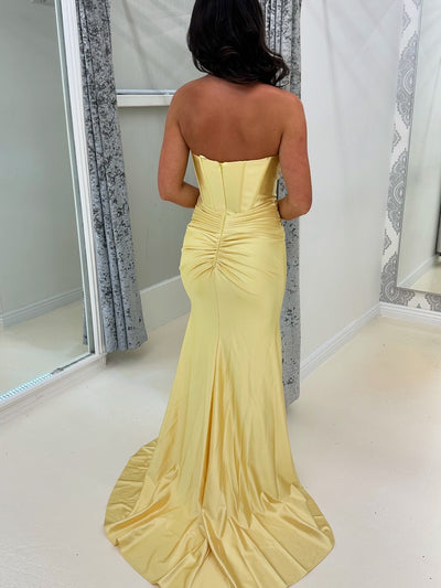 Yellow/Lemon Strapless Sweetheart Satin Gown