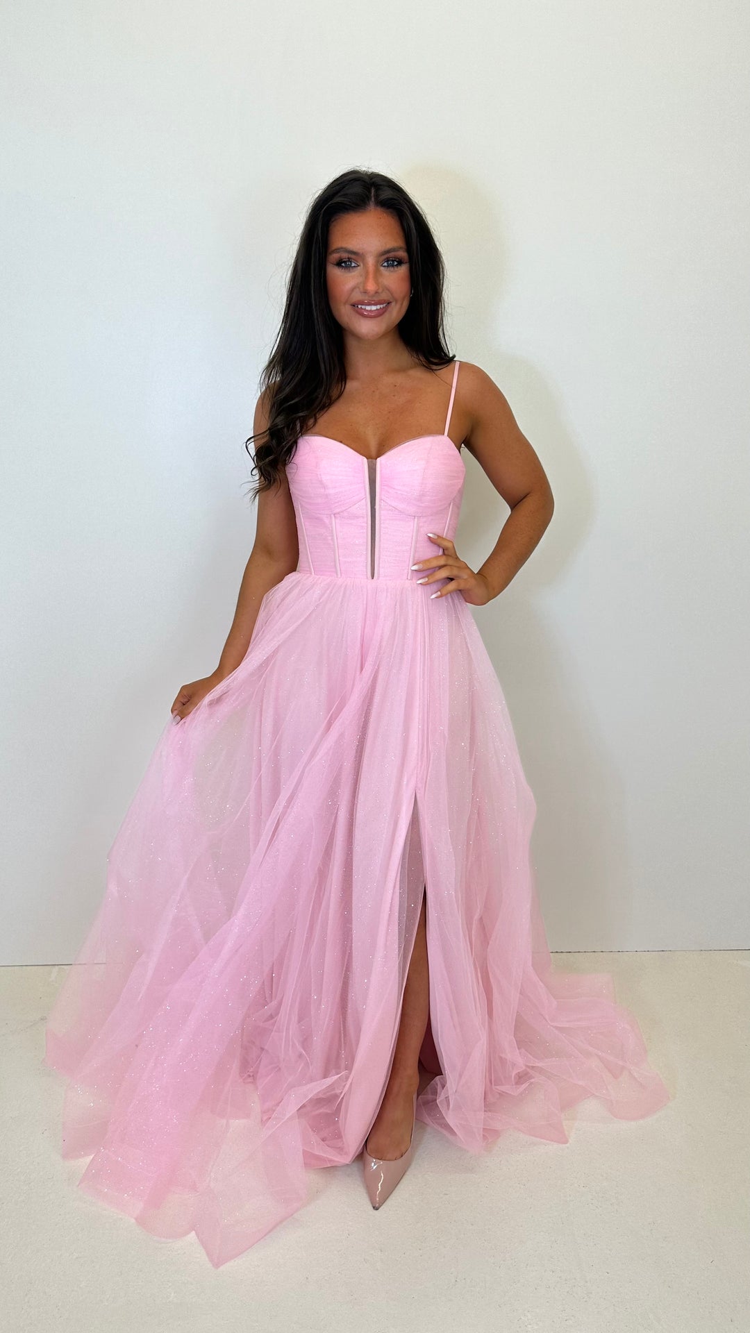 Baby Pink Glitter Corset Back Ball Gown Prom Dress – Rosies Closet