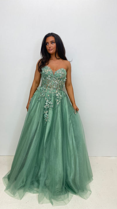 Light Green Corset Strapless Ball Gown