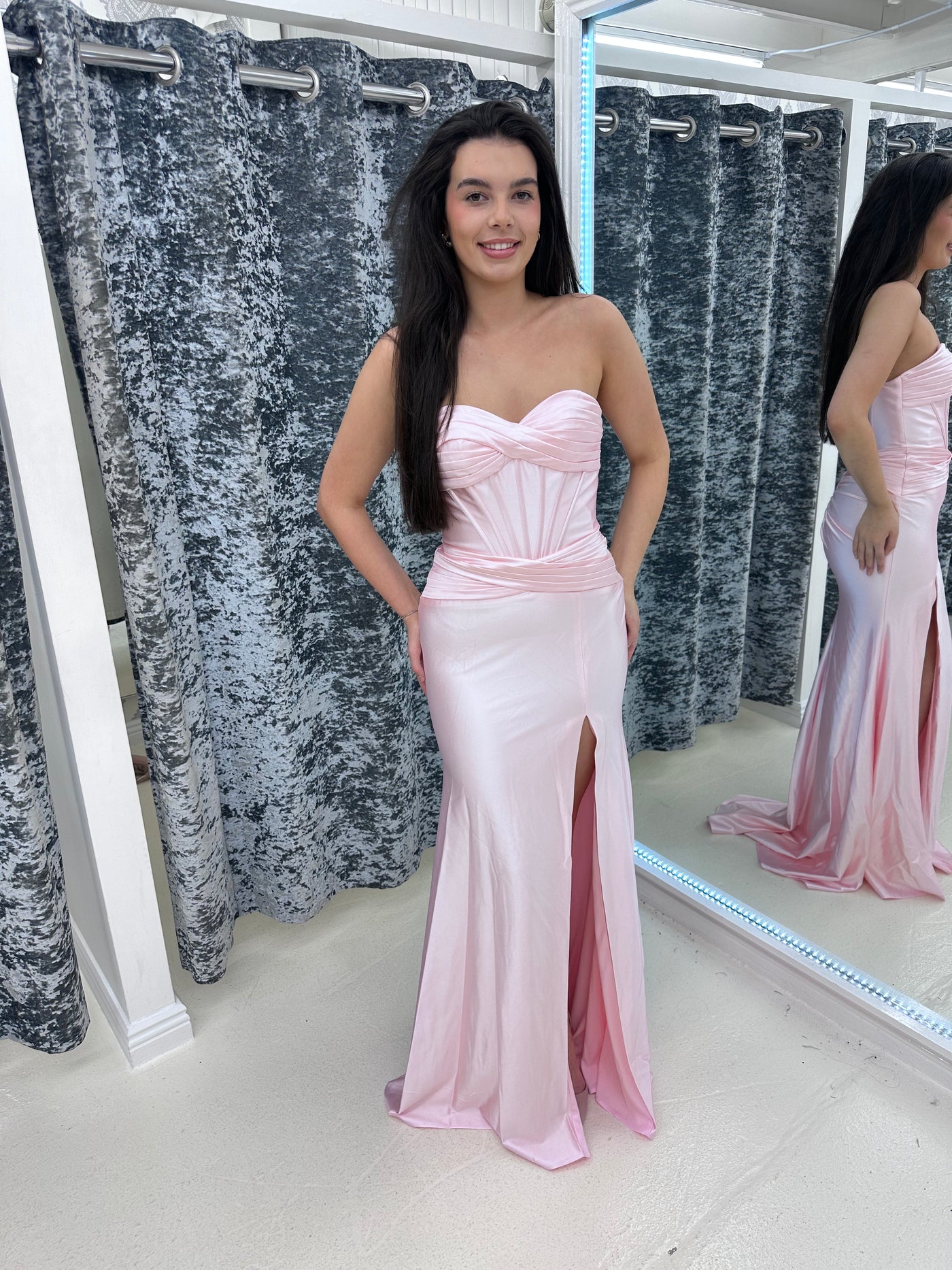 Baby Pink Strapless Sweetheart Satin Gown