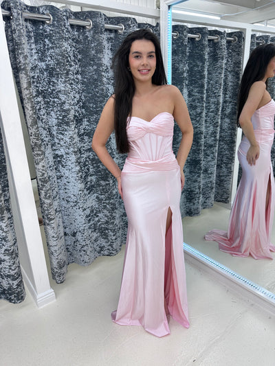Baby Pink Strapless Sweetheart Satin Gown