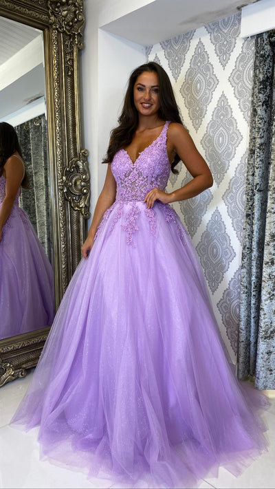 Lilac Lace Corset Style Ball Gown