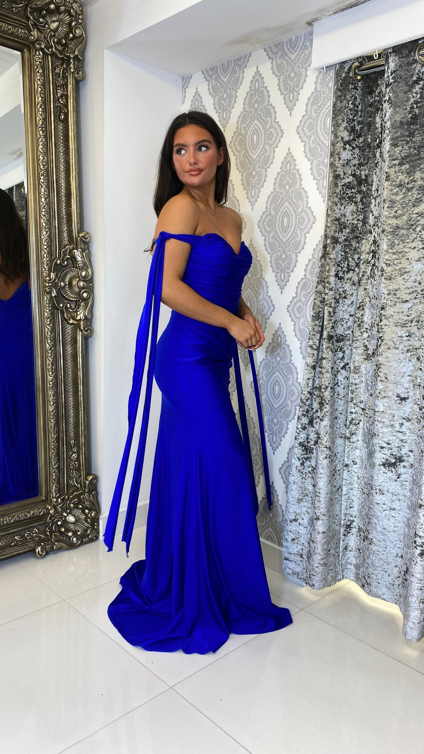 Royal Blue Tie Arm Full Length Gown