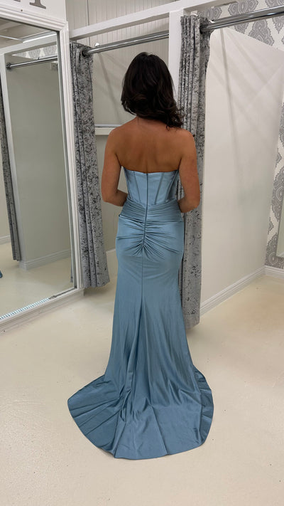 Baby Blue Strapless Sweetheart Satin Gown