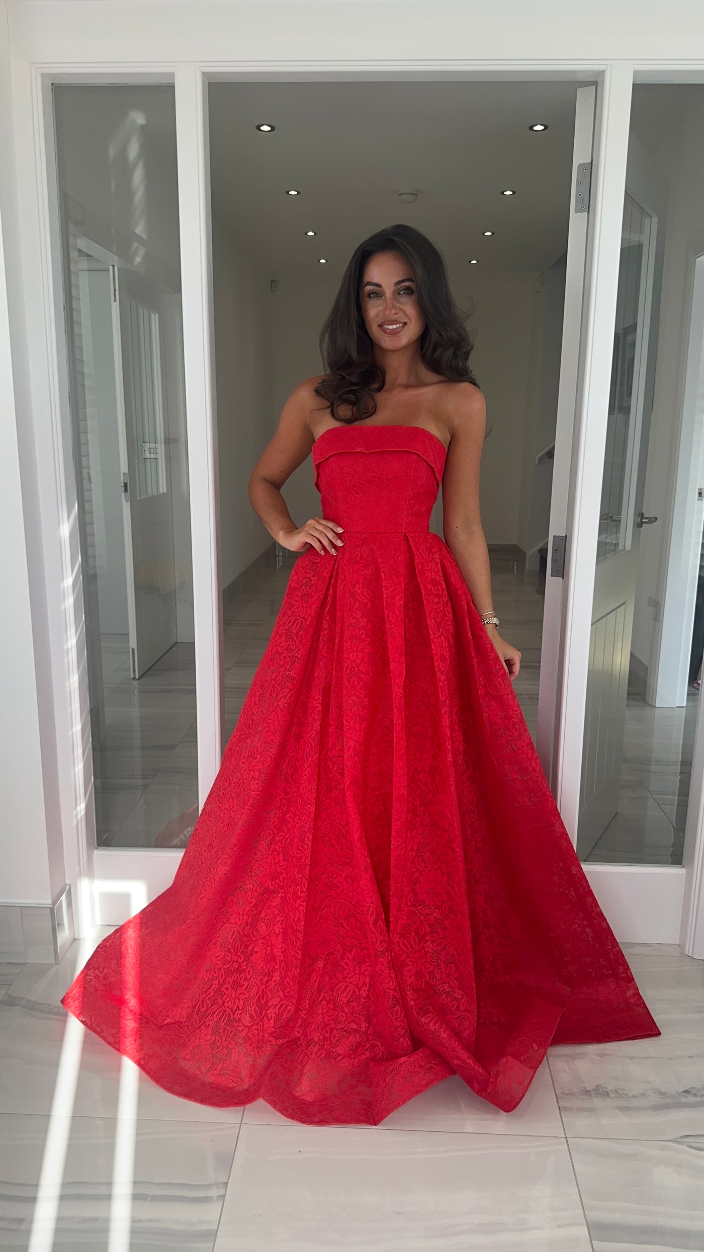 red lace dress strapless Strapless Mermaid Red Lace Long Prom Dresses, Mermaid Red Formal Dresses, Red Lace Evening Dresses, US 6 / Custom Color / No Rush