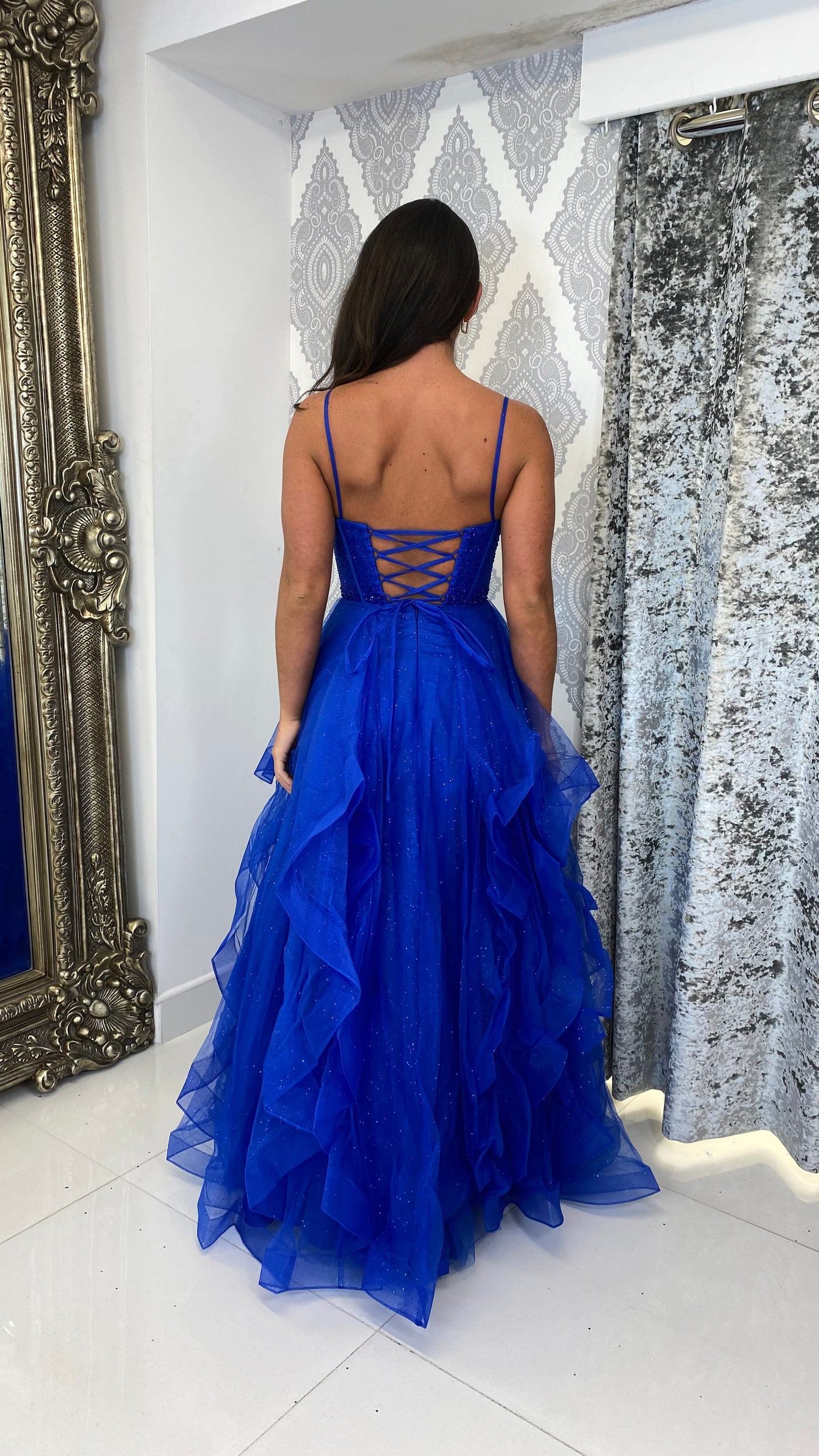 Royal Blue Tiered Corset Ball Gown