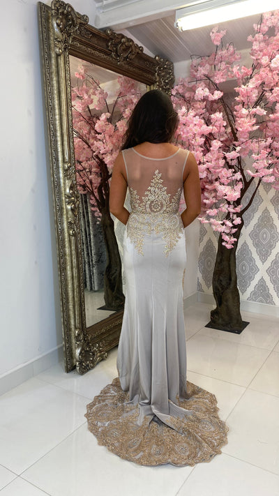 Silver/Gold Full Length Embroidery Gown
