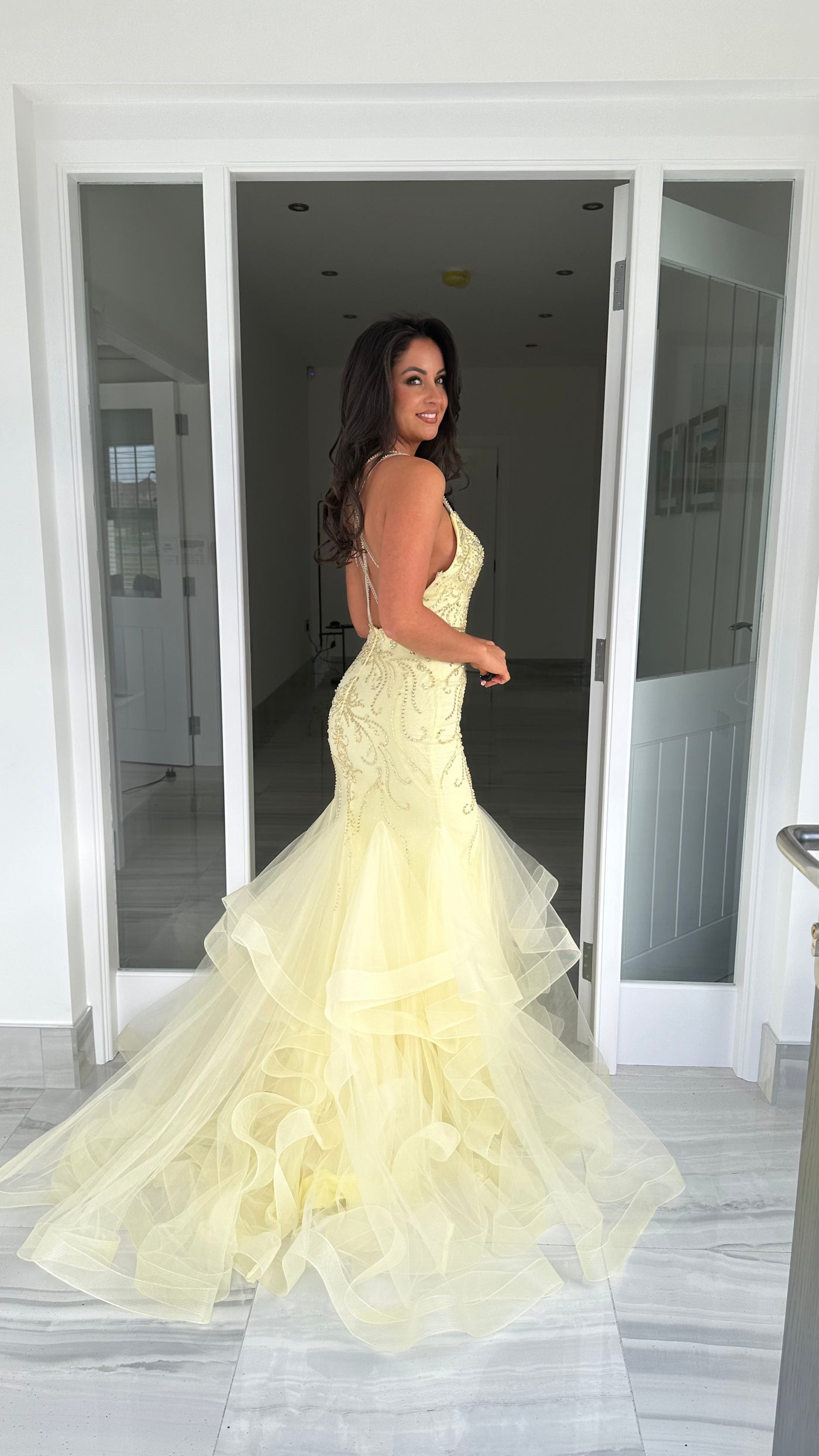 Lemon Straight Neck Fishtail Prom Dress