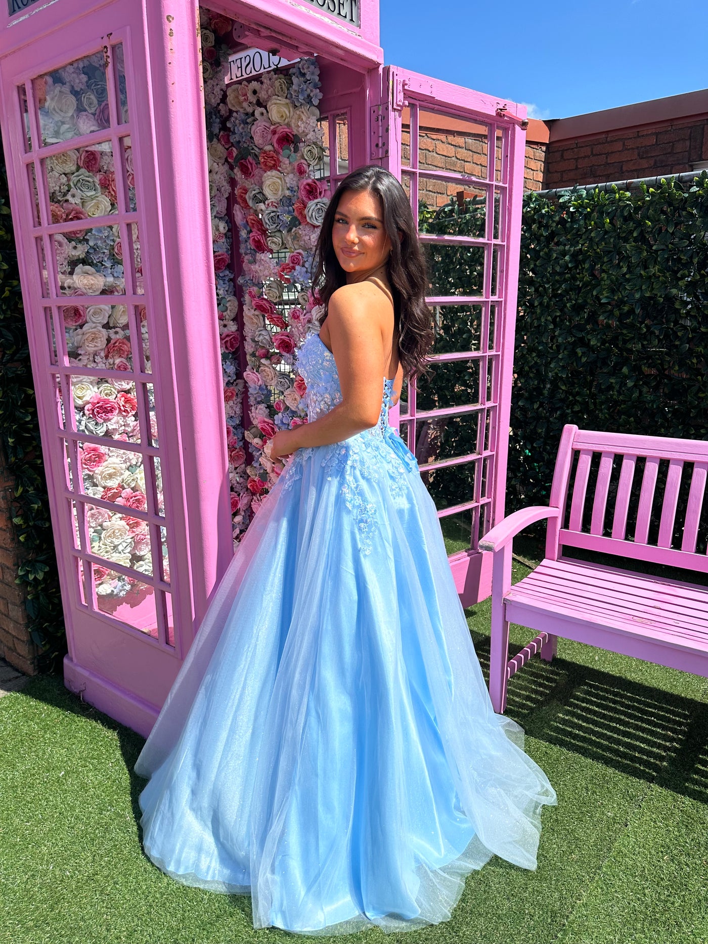Baby Blue Strapless Corset Ball Gown