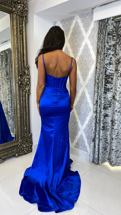 Royal Blue Sequin Cup Satin Full Length Gown