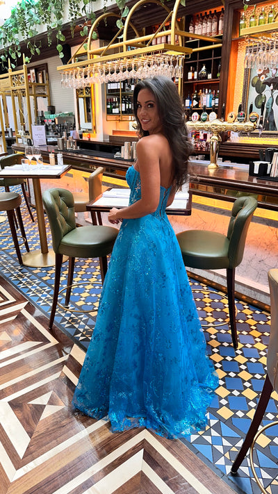 Turquoise Strapless Corset Ball Gown