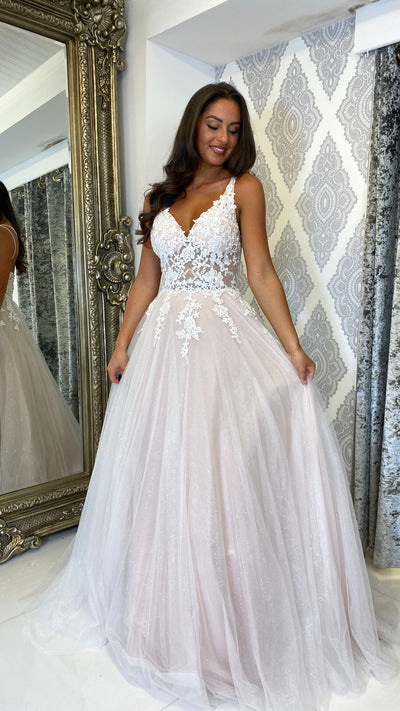 Ivory Nude Lace Corset Ball Gown