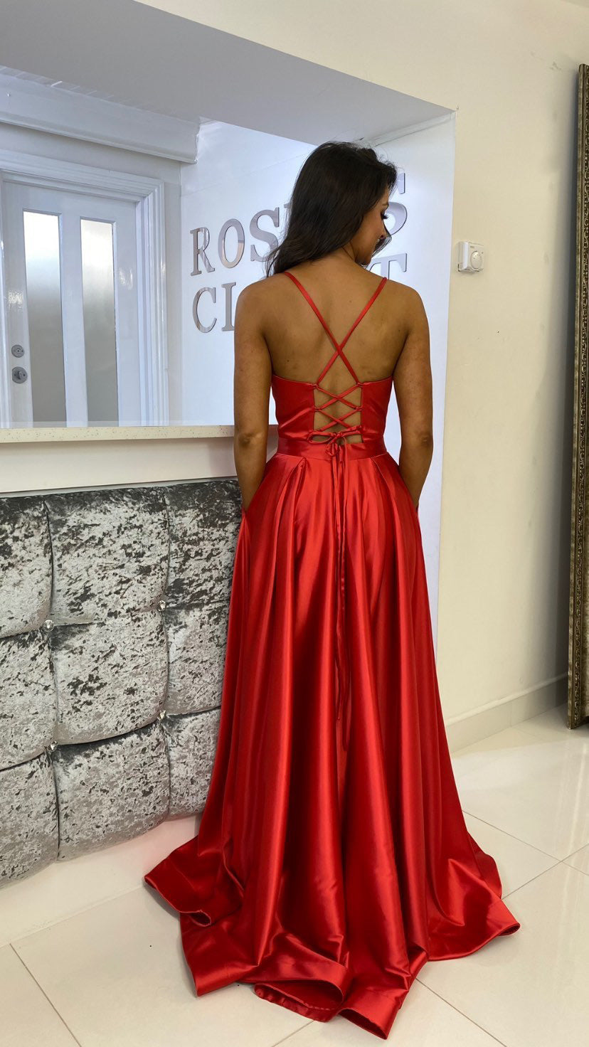 strapless open back dress Red Straight Neck Fishtail Prom Dress – Rosies Closet main image 0