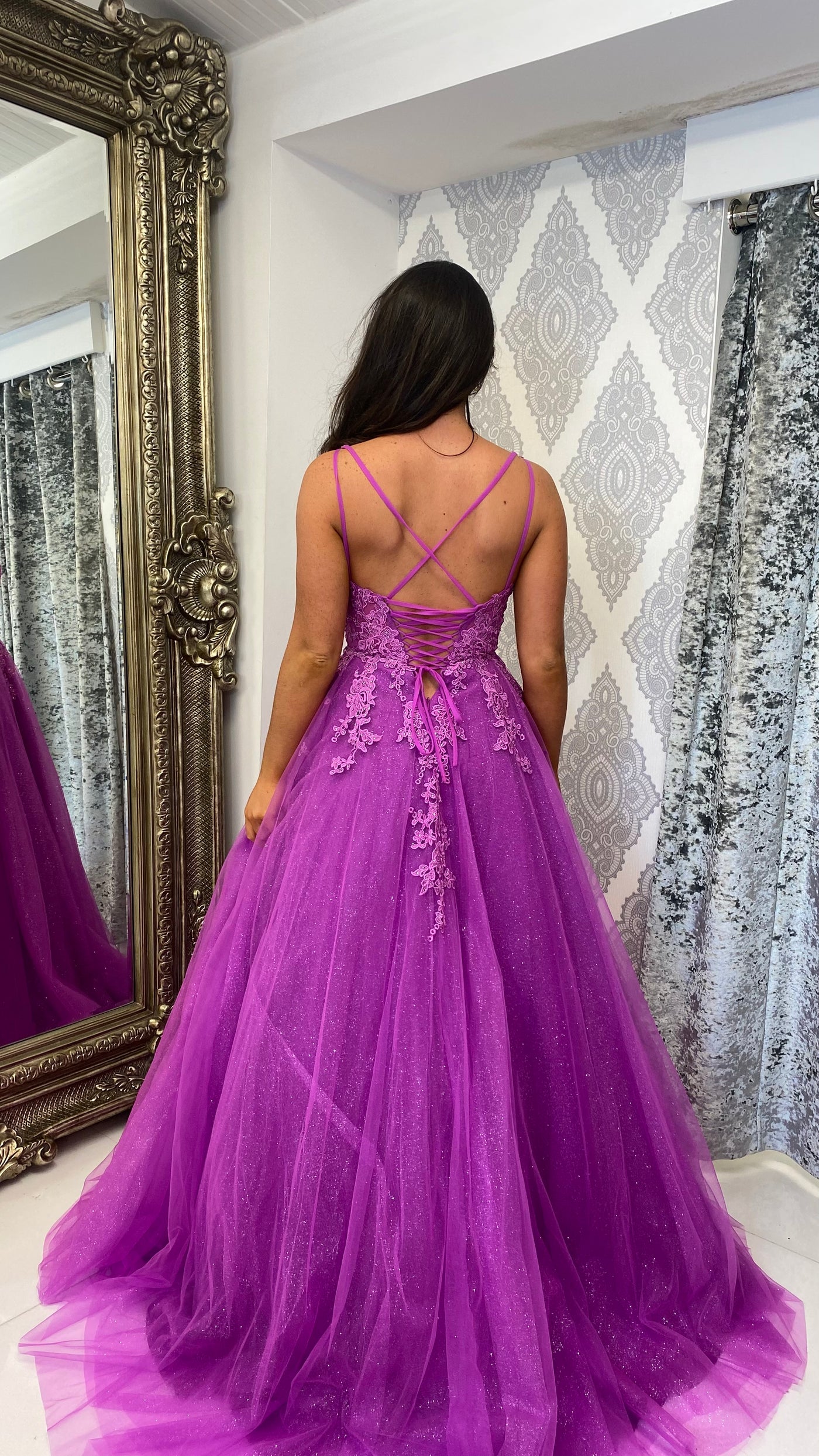 Magenta Lace Corset Ball Gown