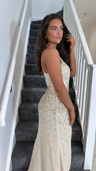 Ivory Jewelled Gracie Prom Dress