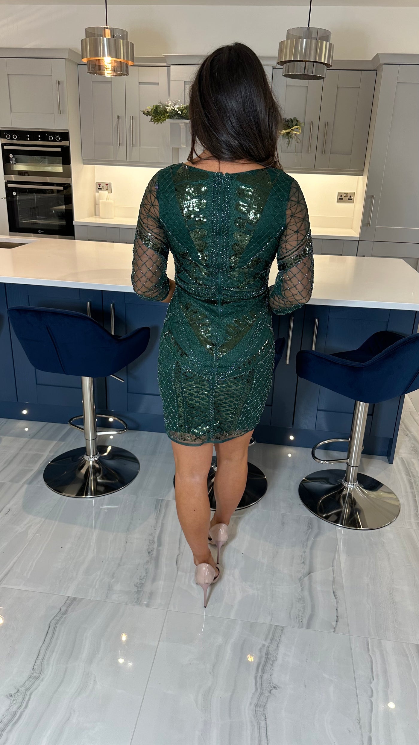 Green Sequin Detailed Party & Evening Dress