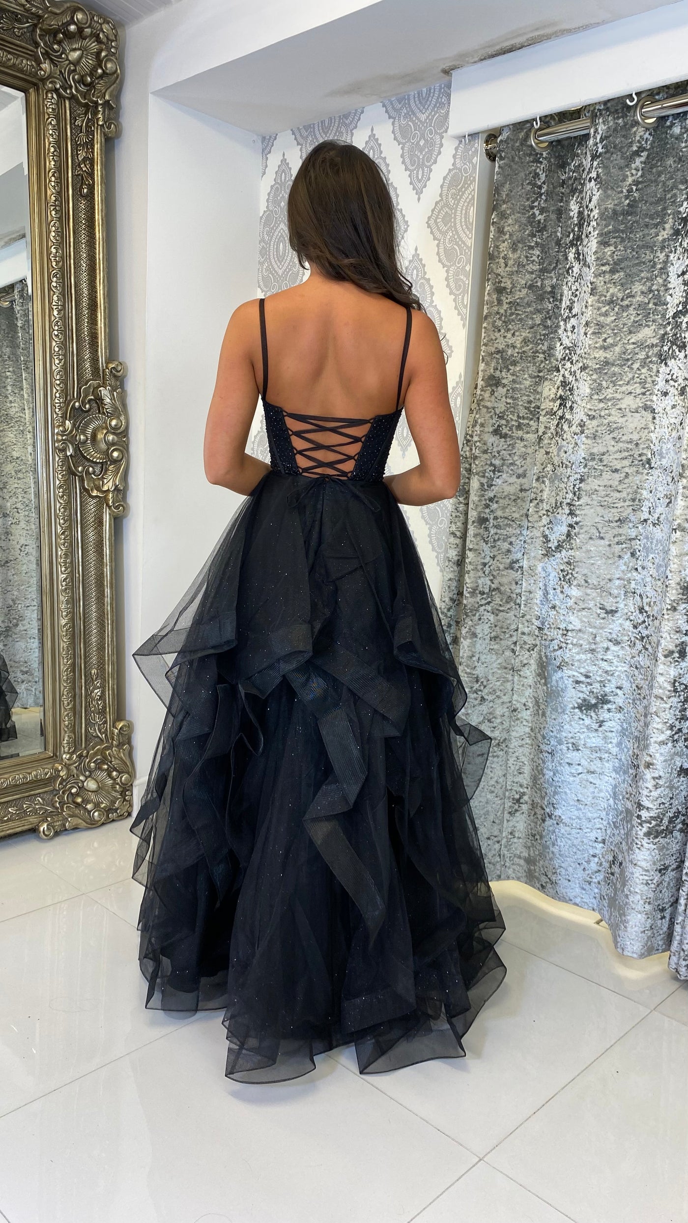 Black Corset Tiered Skirt Ball Gown