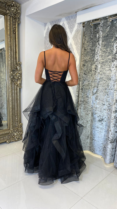 Black Corset Tiered Skirt Ball Gown
