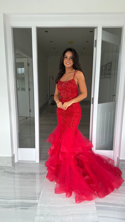 Red Straight Neck Fishtail Prom Dress