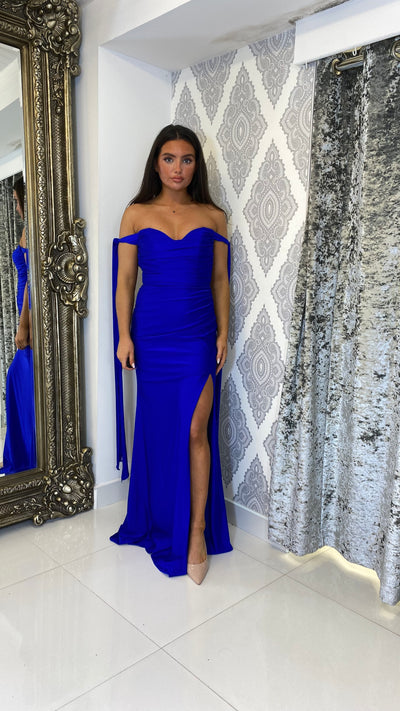 Royal Blue Tie Arm Full Length Gown