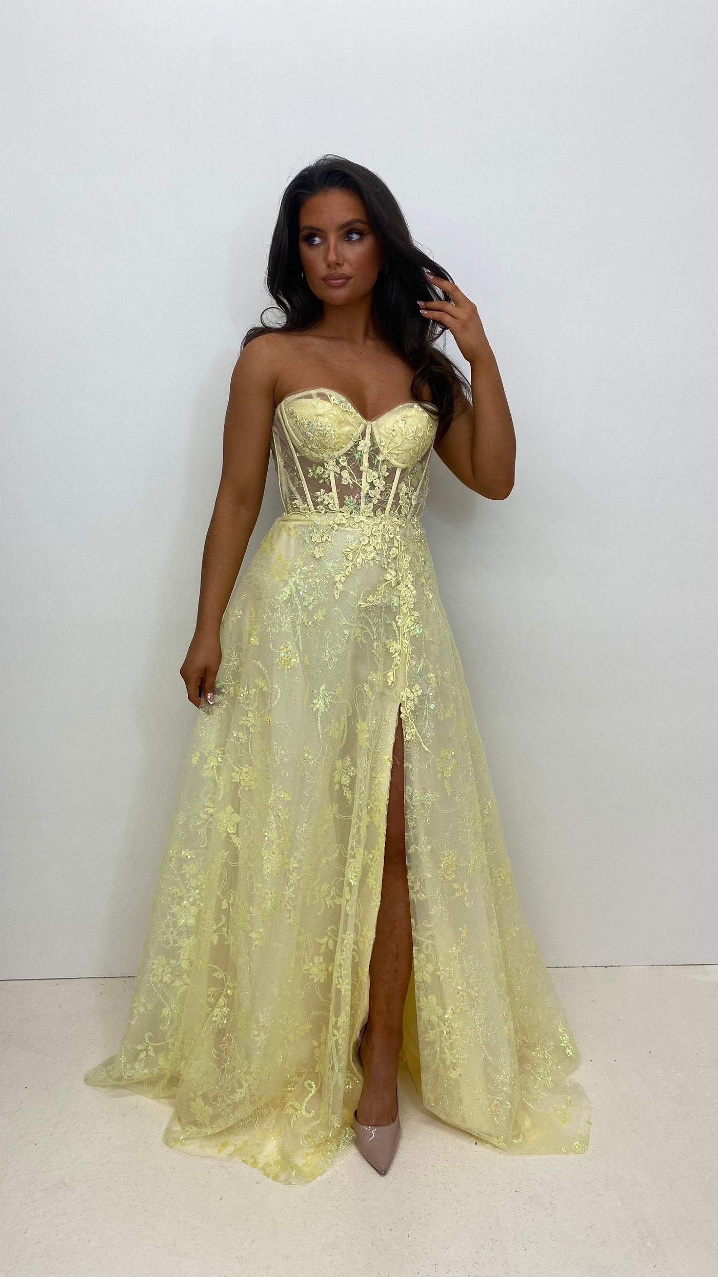 Lemon Strapless Corset Ball Gown