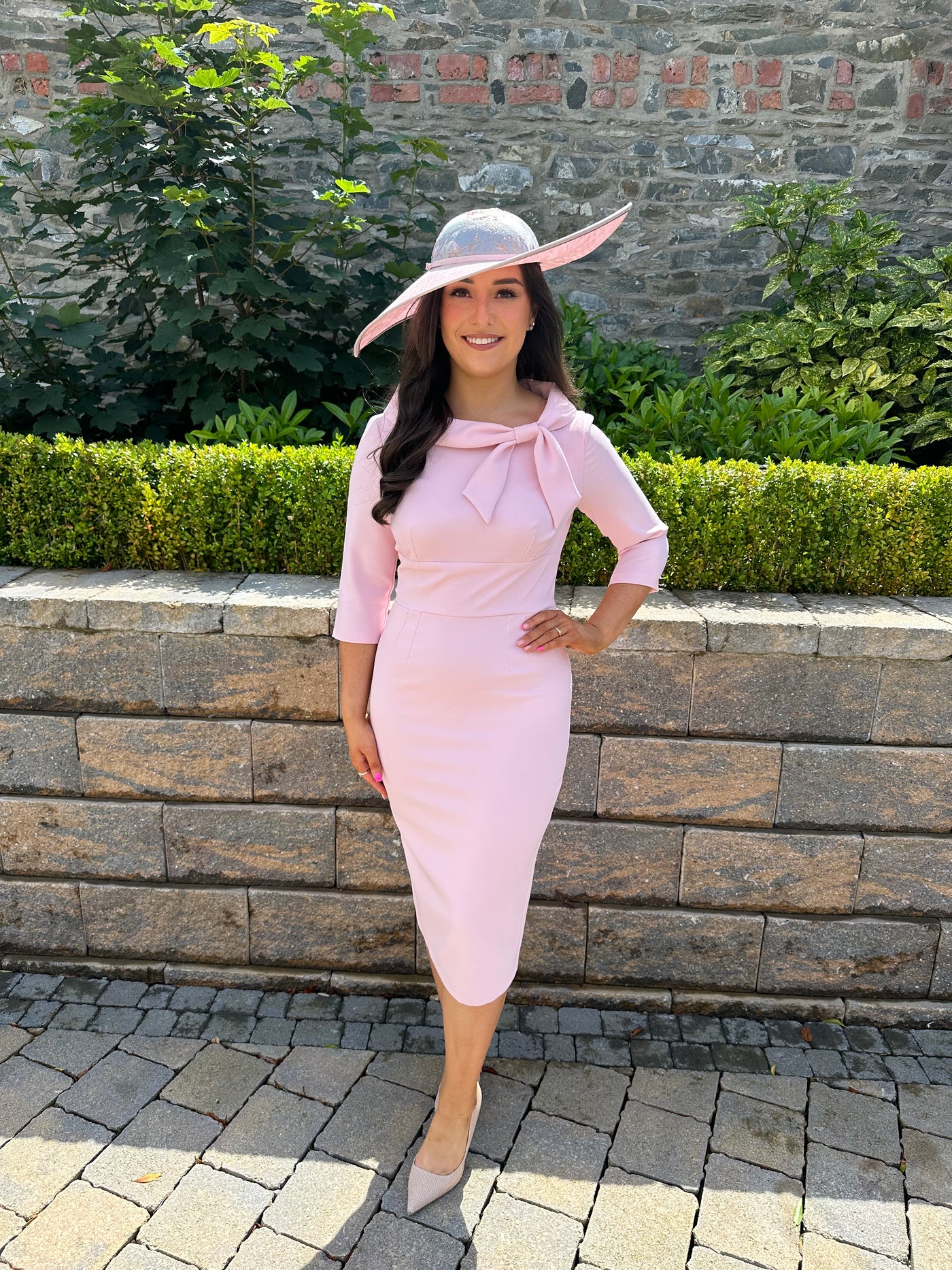 Blush Pink Bow Neck Midi Wedding Guest Dress – Rosies Closet Blush Pink Bow Neck Midi Wedding Guest Dress – Rosies Closet