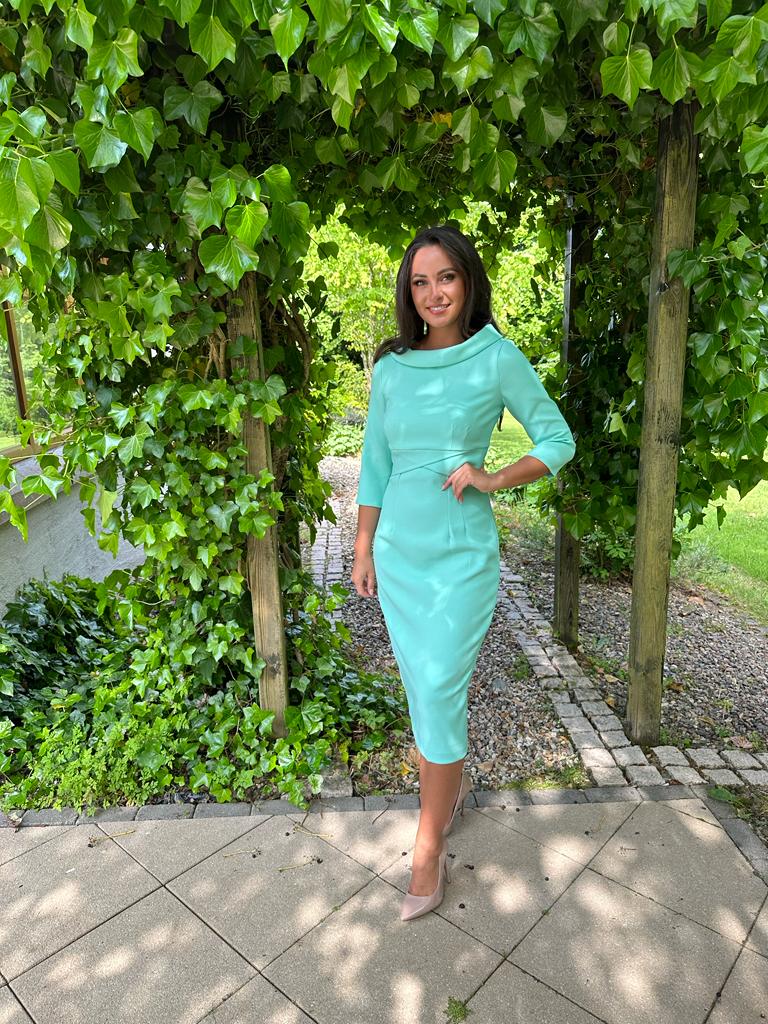 Roll Neck Wedding Guest Dress In Mint Green