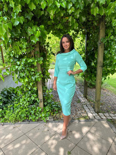 Roll Neck Wedding Guest Dress In Mint Green