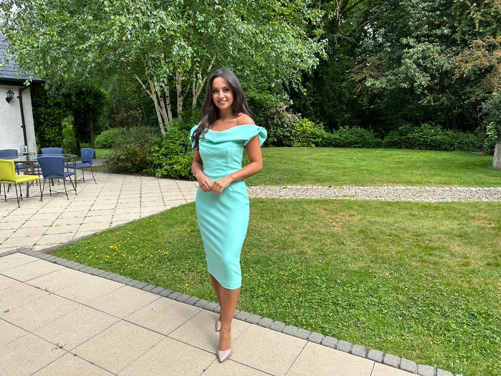 Roll Neck Wedding Guest Dress In Mint Green