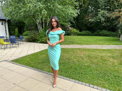 Roll Neck Wedding Guest Dress In Mint Green