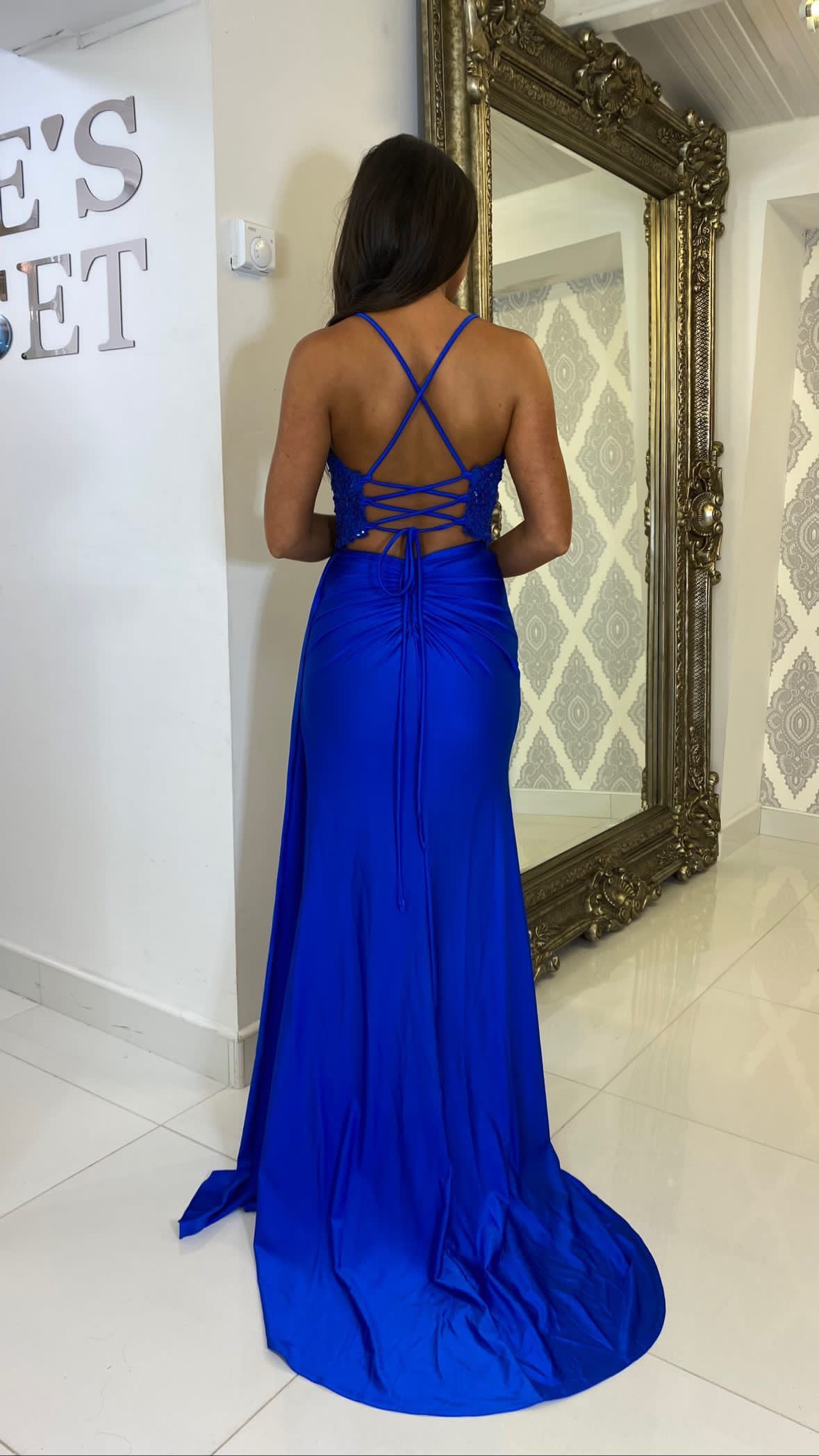 Cobalt Blue Full Length Tie Back Gown