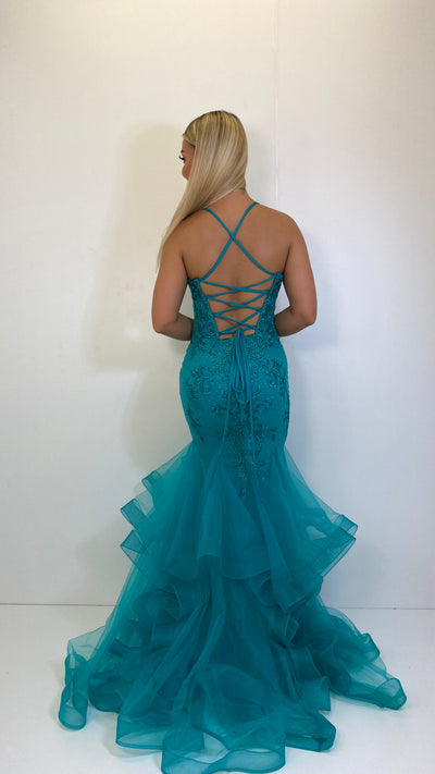 Green Swirl Corset Fishtail Glamorous Prom Dress