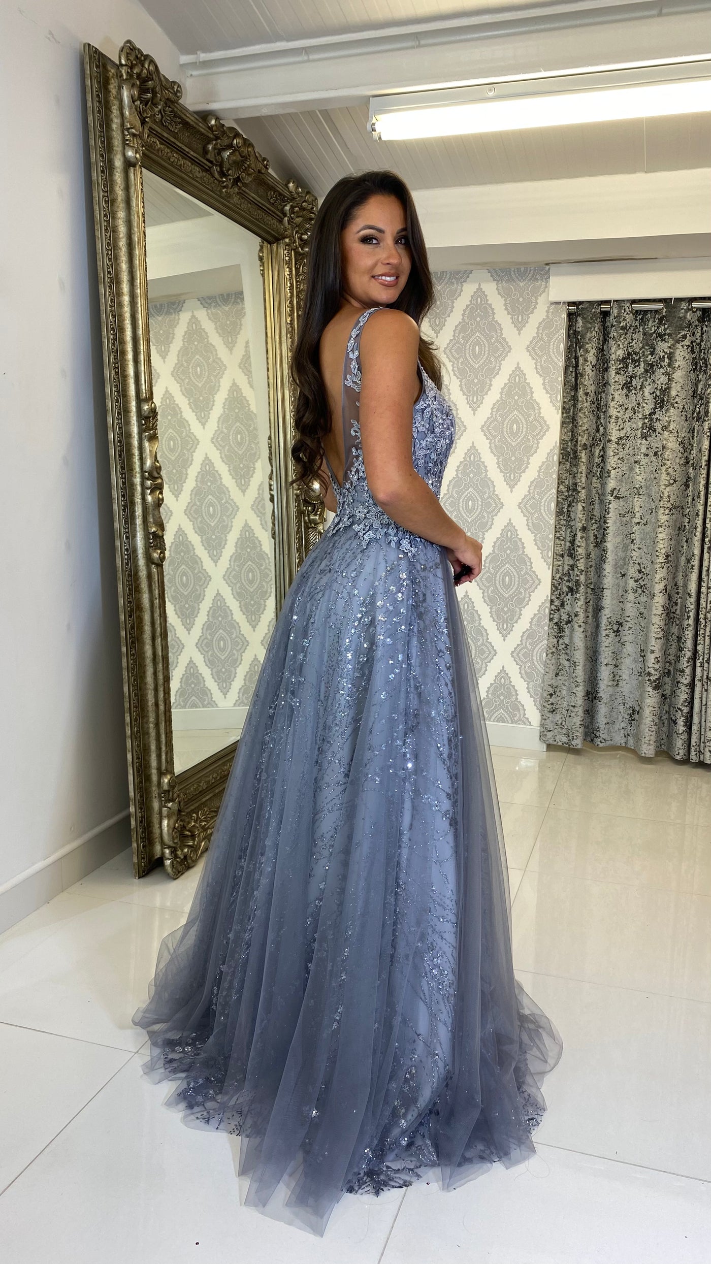 Embellished Ball Gown Prom Dress In Bracing Blue