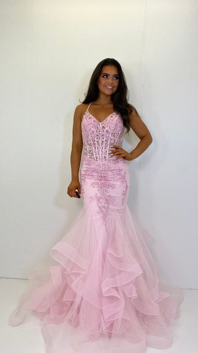 Pink Swirl Corset Fishtail Prom Dress Rosies Closet
