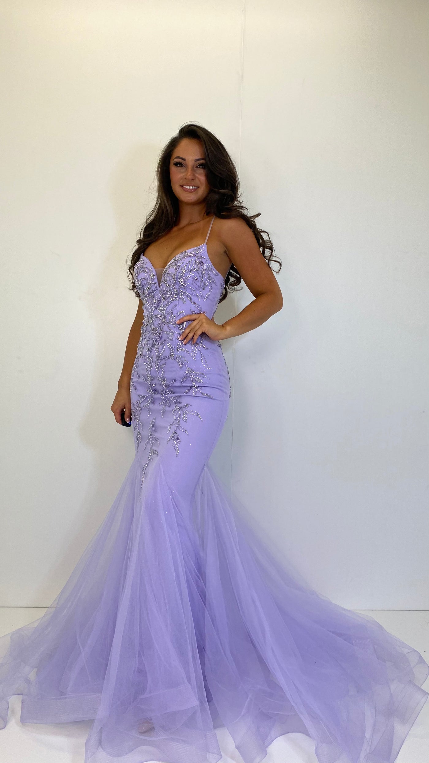 Lilac Skinny Strap Jewell Corset Fishtail Prom Dress Rosies Closet