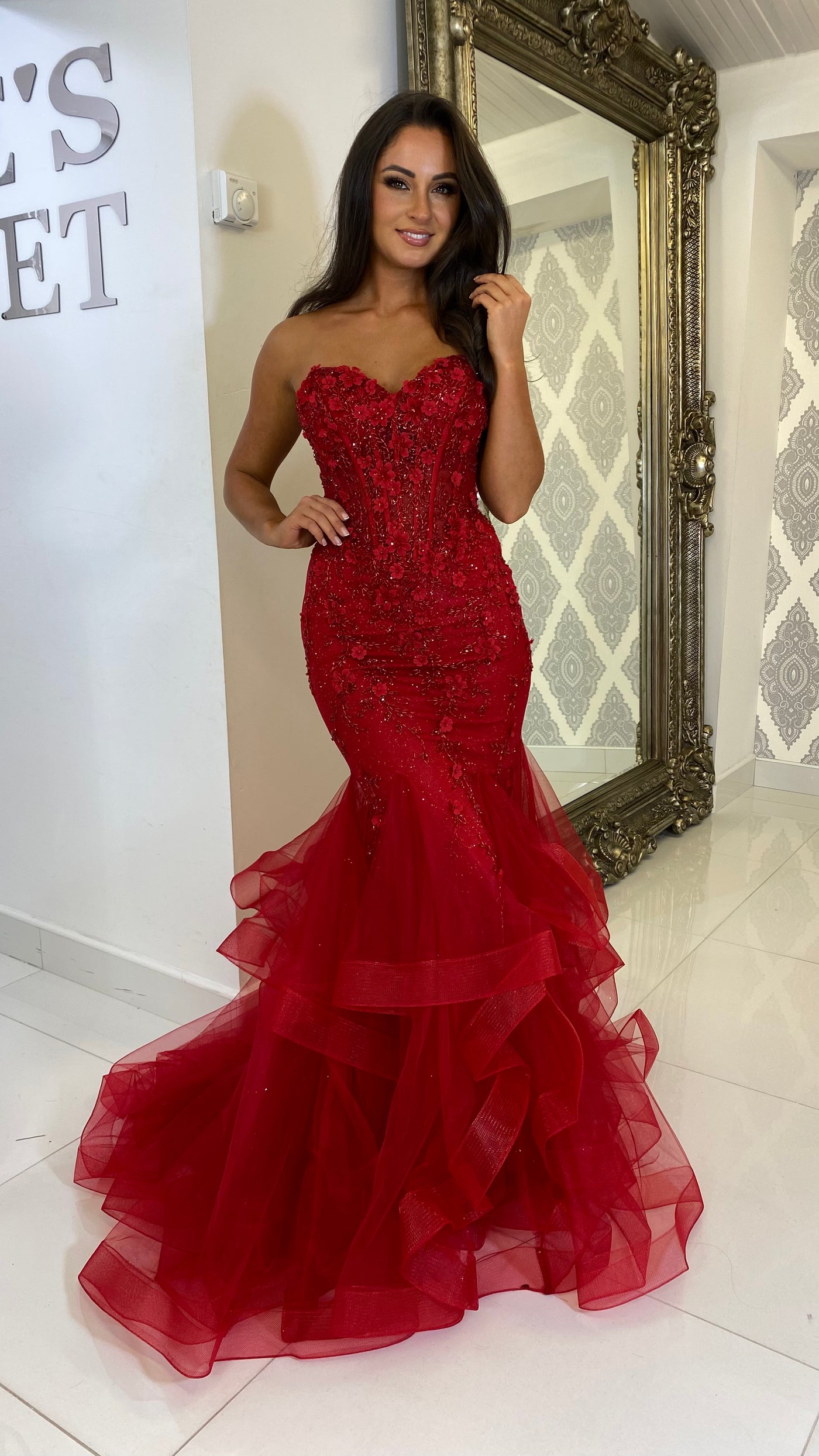 Red Corset Strapless Fishtail Prom Dress