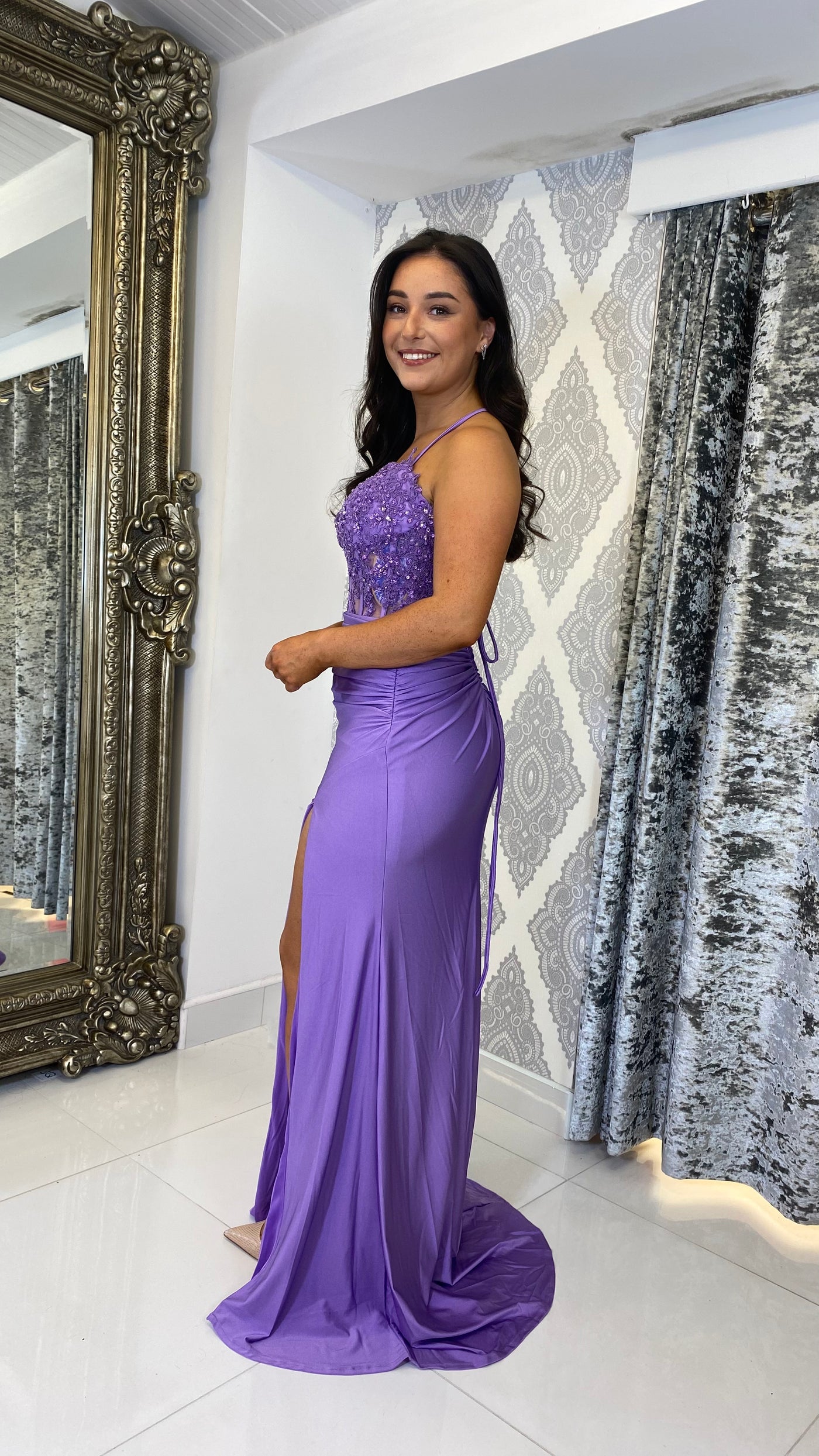 Purple Corset Lace Formal Gown