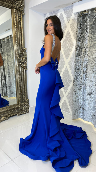 Royal Blue Bow Back Prom Dress