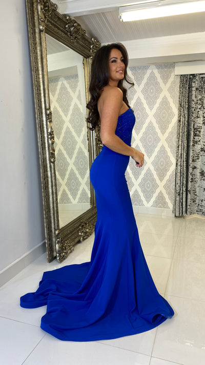 Royal Blue Strapless Glitter Prom Dress