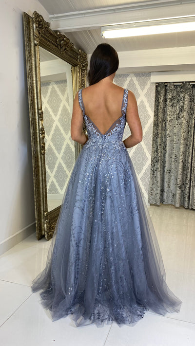 Embellished Ball Gown Prom Dress In Bracing Blue