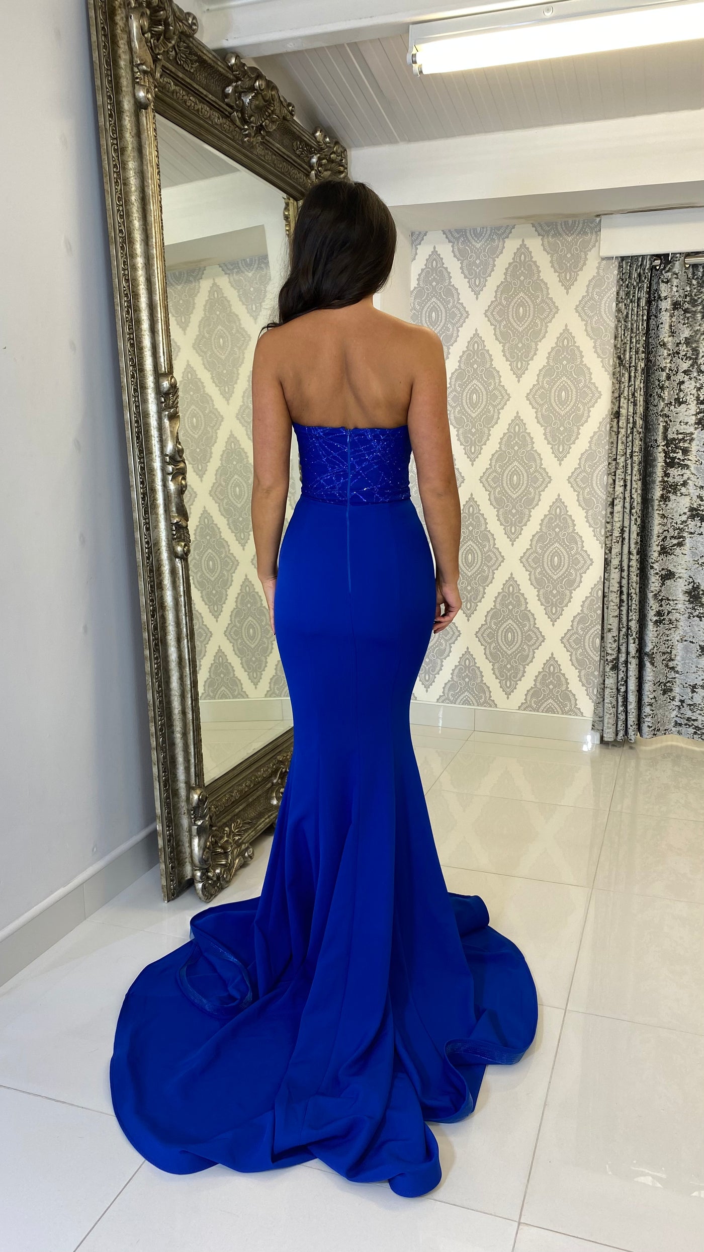 Royal Blue Strapless Glitter Prom Dress