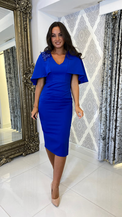 Cape Sleeve Cobalt Pencil Dress