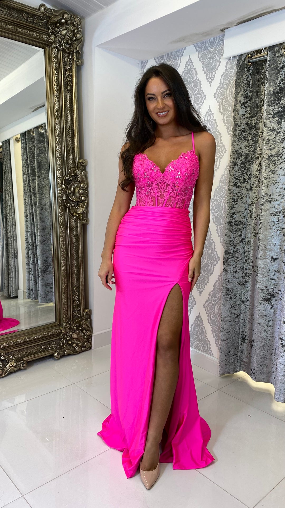 Hot Pink Corset Lace Formal Gown – Rosies Closet